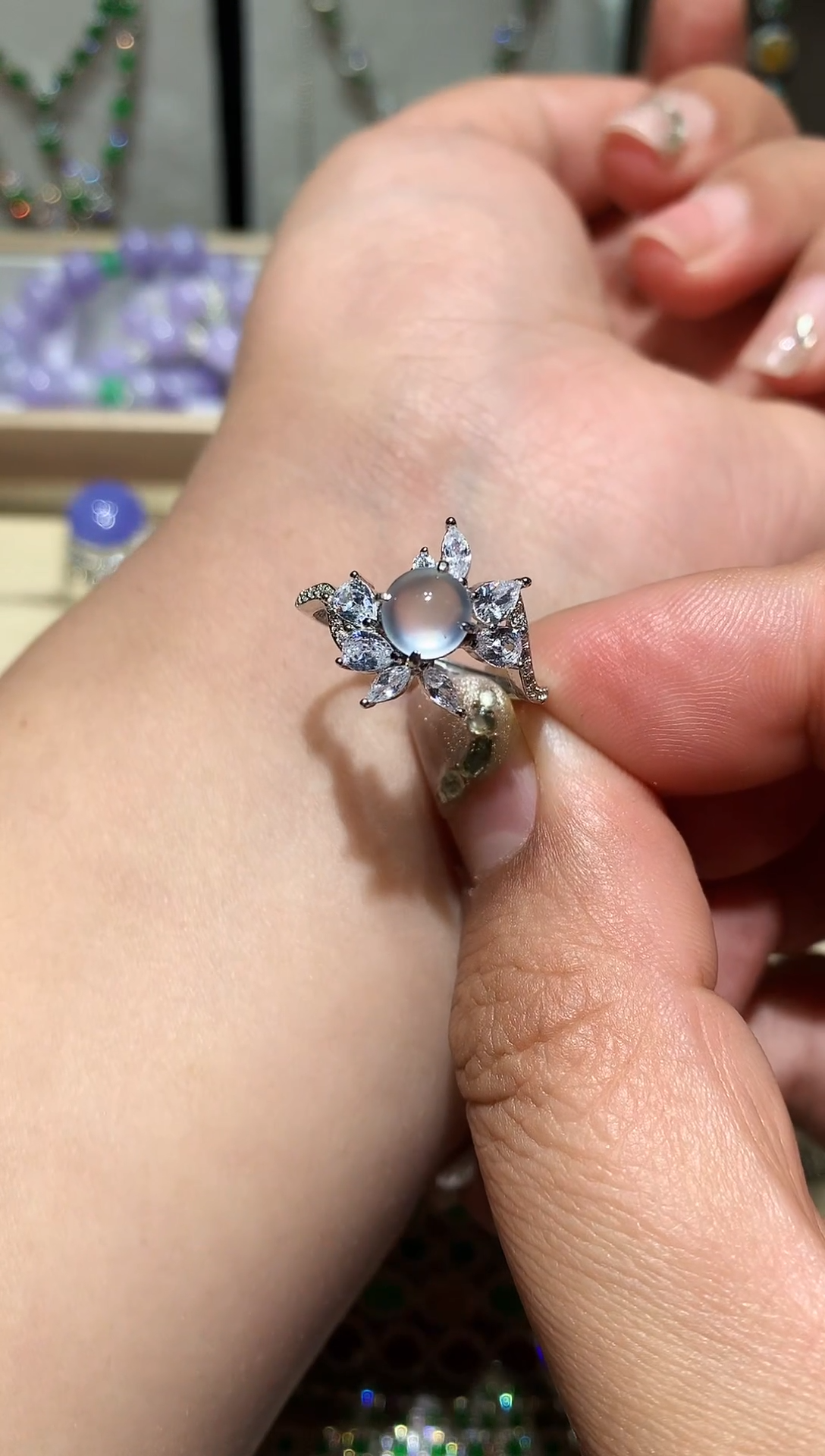 【闪购商品】翡翠耳饰银S925镶嵌戒指