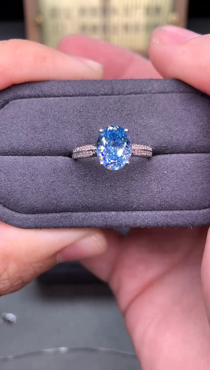 银S925镶嵌戒指海蓝宝石2222