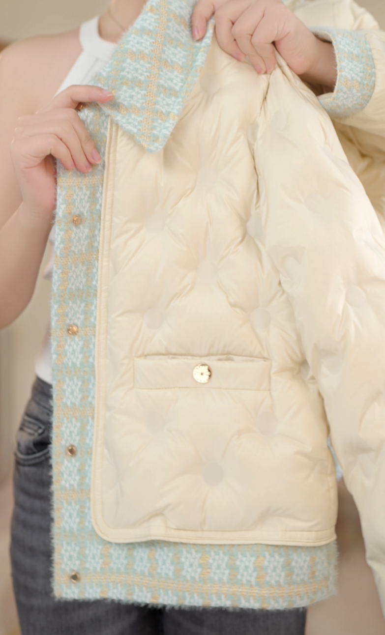 【PP】新款米白色拼接显瘦设计感百搭保暖羽绒服