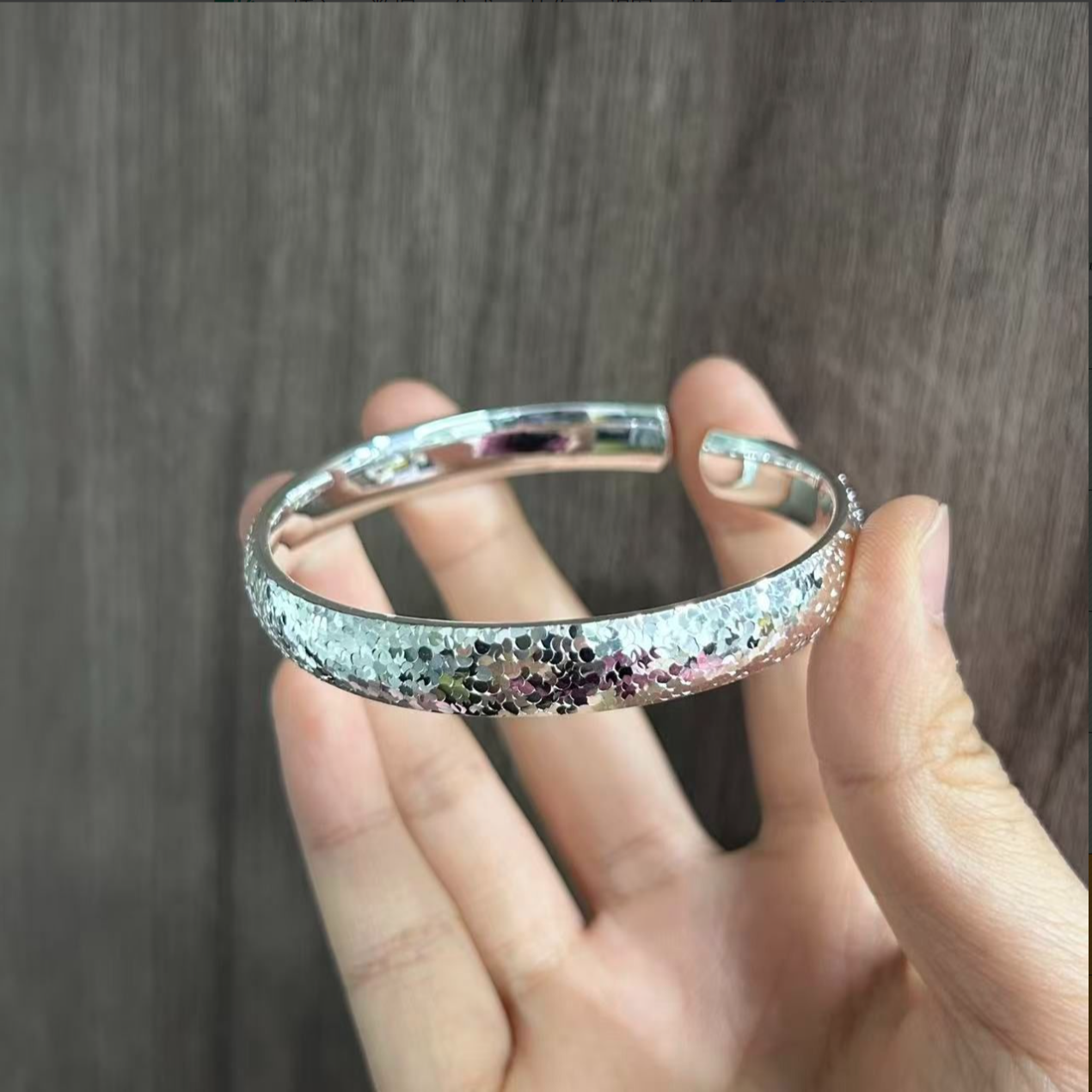 足银手镯 足银碎冰冰泥鳅背开口手镯51.5g