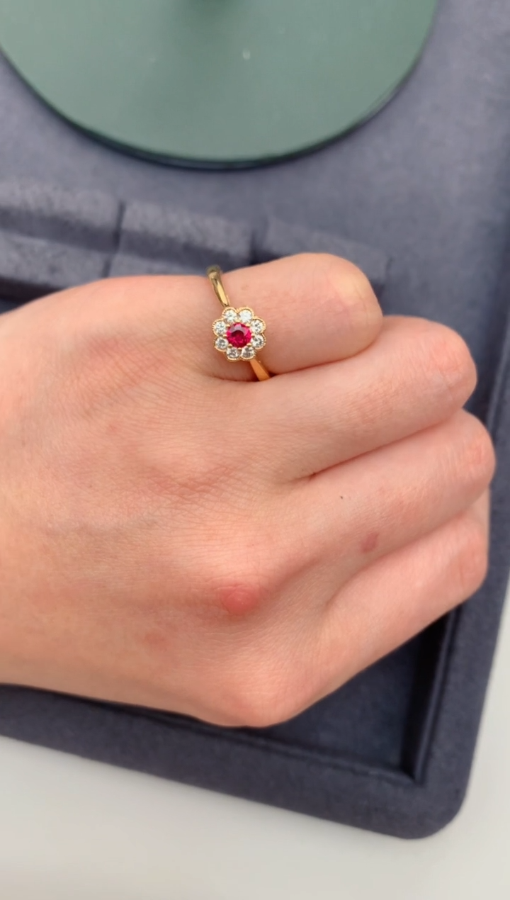 红宝石戒指18K金镶嵌19分红宝石戒指