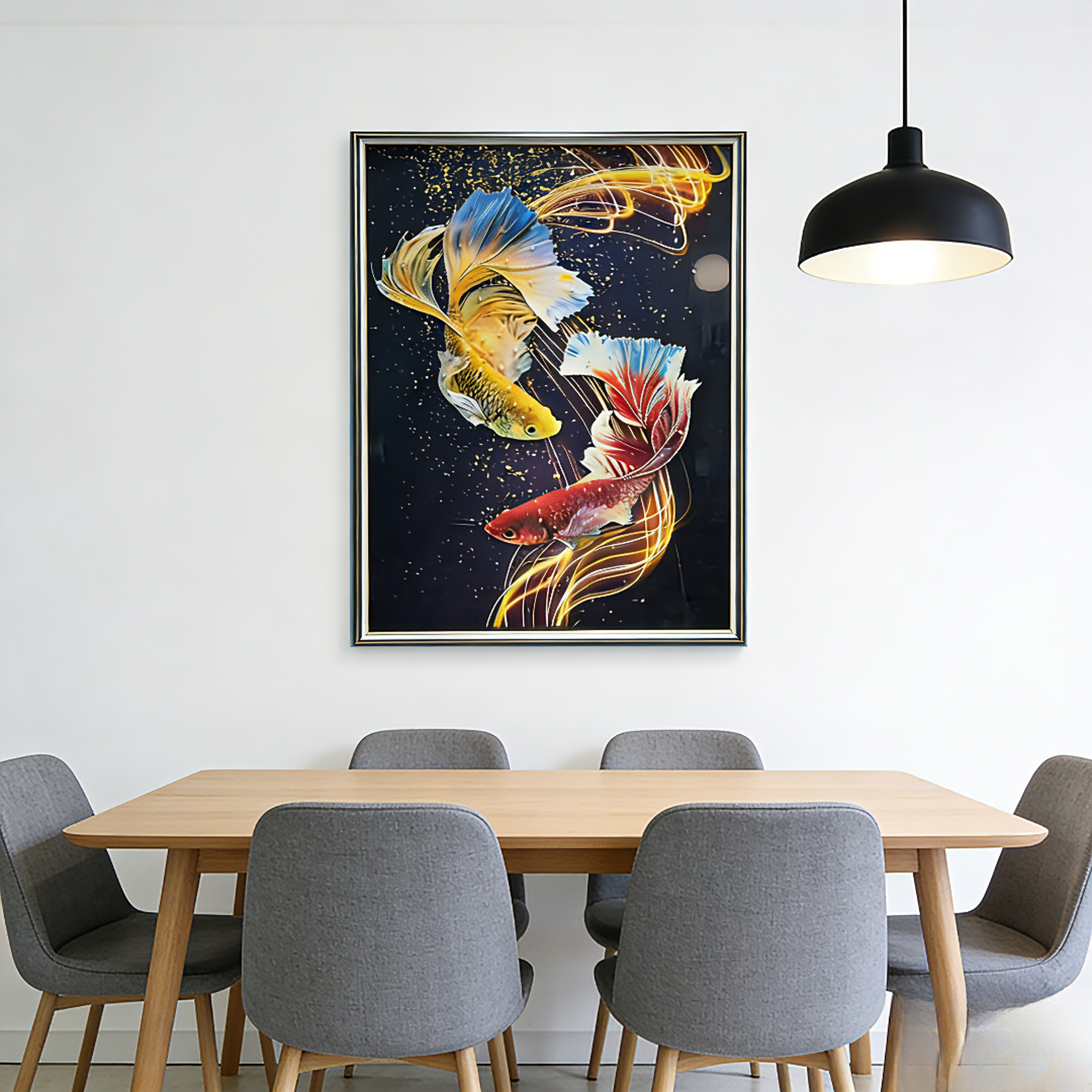 XD钢化玻璃双鱼锦鲤玄关餐厅装饰画实物画立体挂画壁画过道床头画