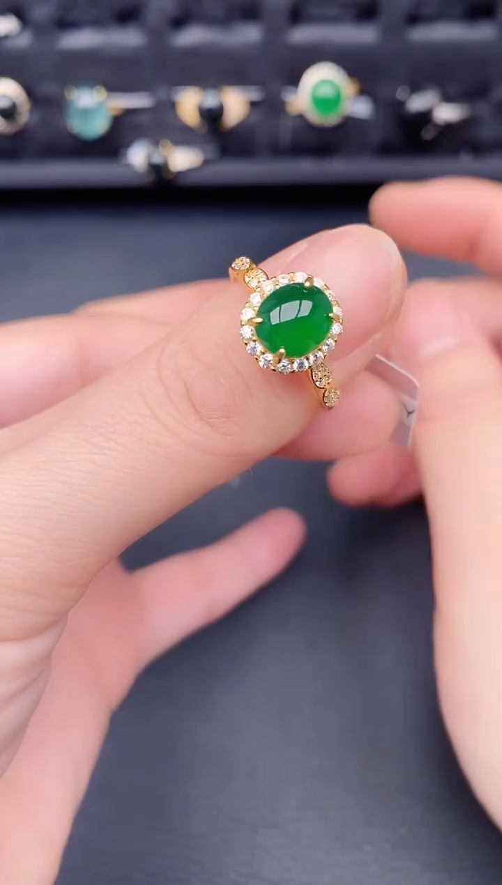 银S925镶嵌戒指翡翠天然a货翡翠210