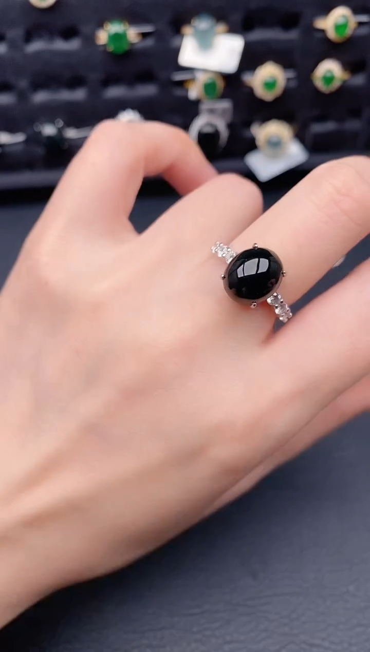 银S925镶嵌戒指翡翠天然a货翡翠365