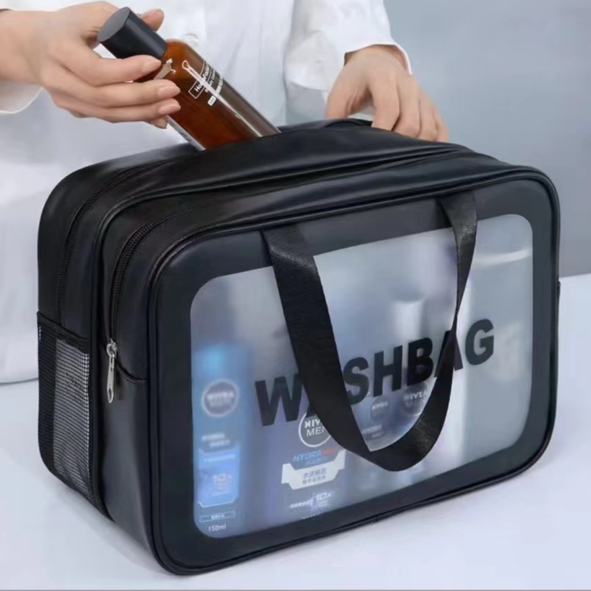 【工厂直销】新款双层干湿分离黑色化妆包女便携旅行品防水洗漱收纳