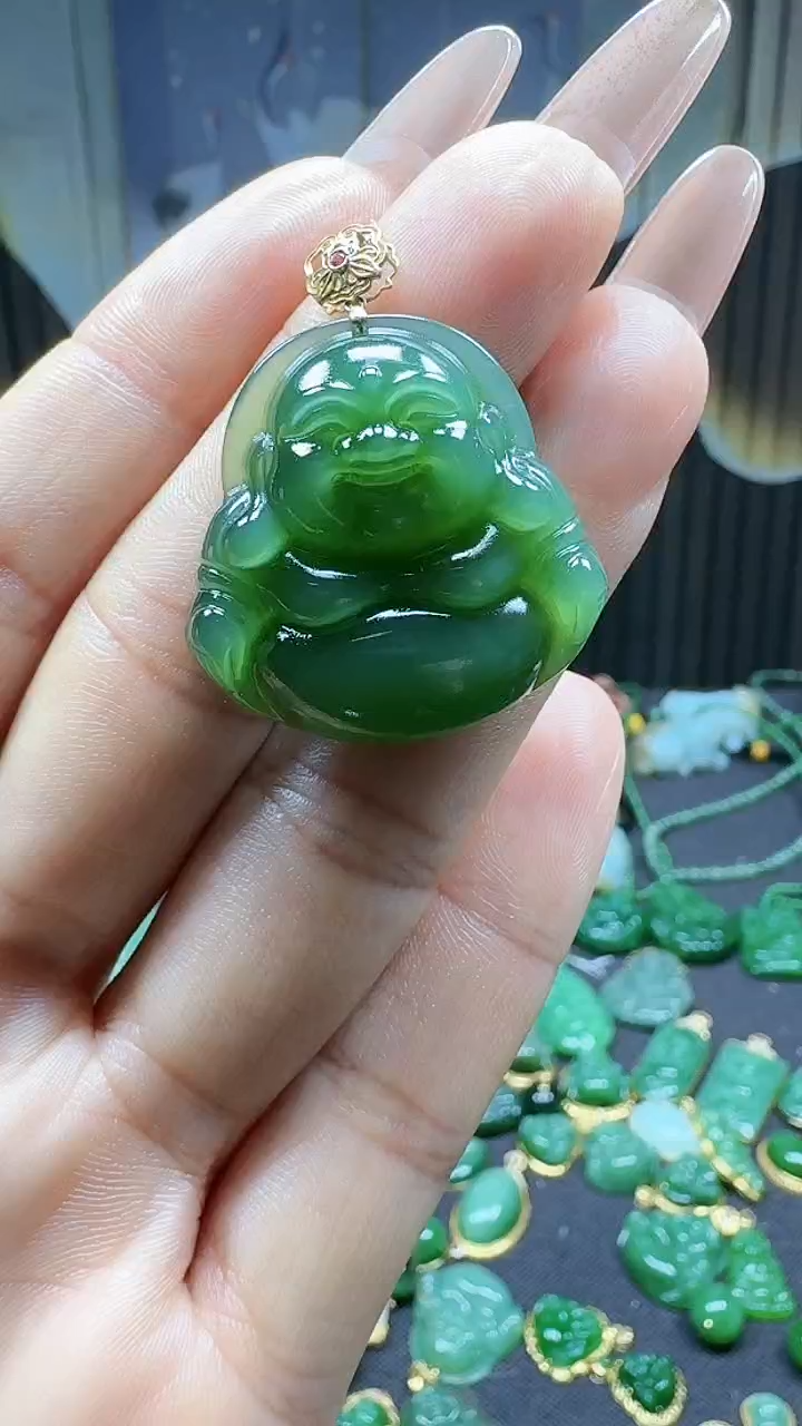 【闪购商品】和田玉挂件18K金镶嵌1