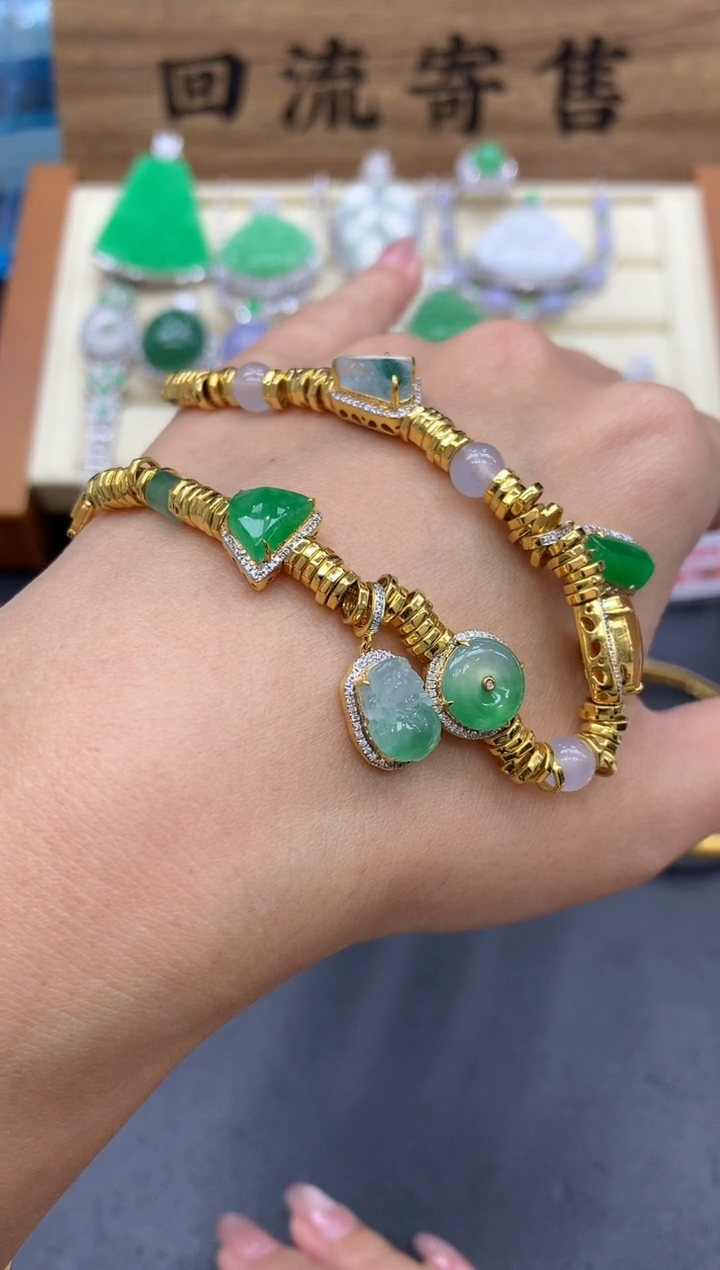 【闪购商品】翡翠手链18K金镶嵌609-中国好珍宝