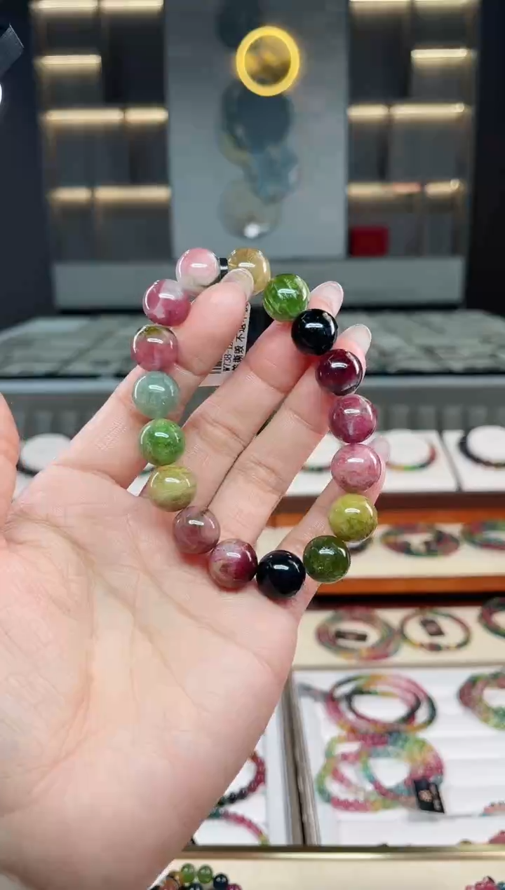 未镶嵌老矿碧玺彩虹单圈手串12mm+碧玺（多样性发一条）T