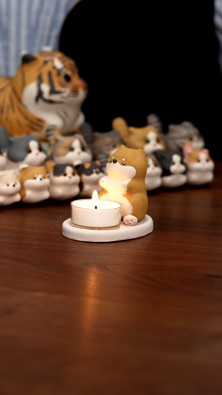 紫砂摆件烤火小柴