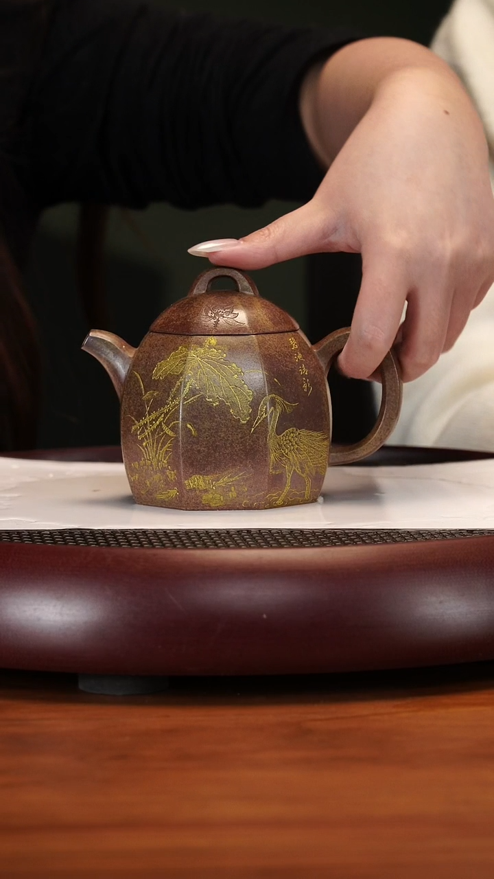 【闪购商品】紫砂茶壶2-18WHJ八方秦权龙脊金砂320cc