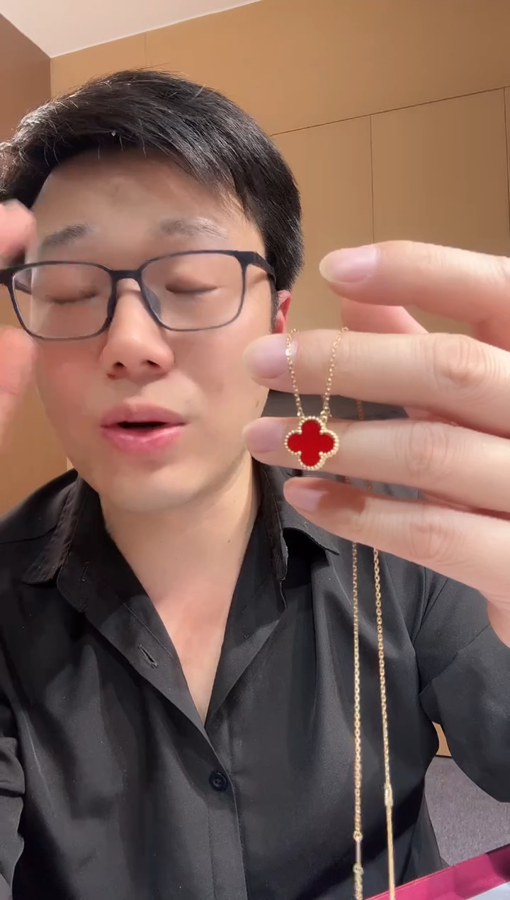 【闪购商品】玛瑙/玉髓套链18K金镶嵌 红色k黄，四叶草套链GHJ25版