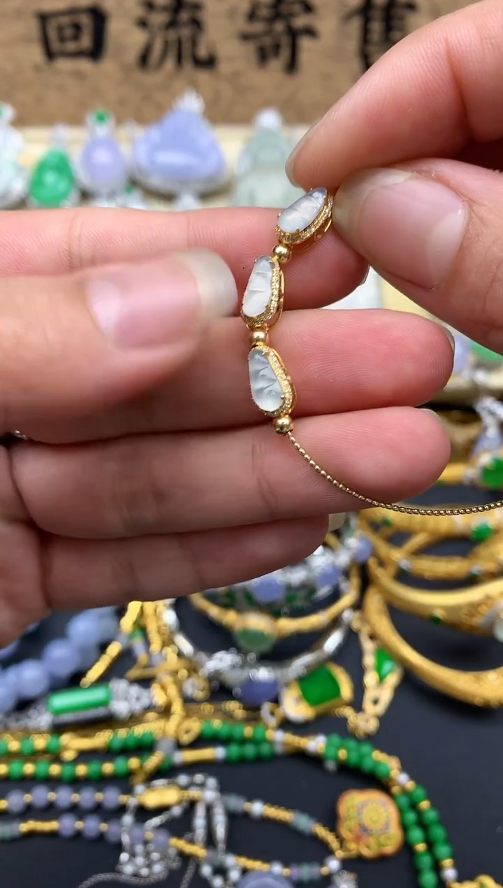 【闪购商品】翡翠手串18K金镶嵌401-中国好珍宝