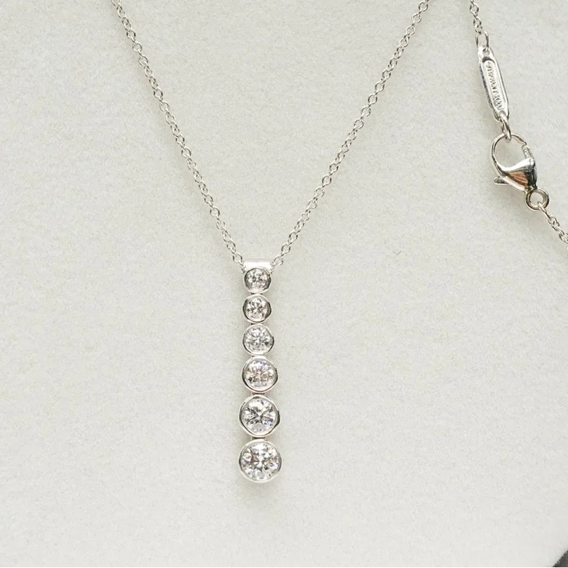 99新 Tiffany & Co./蒂芙尼 珊珊 蒂芙尼 水滴吊坠项链六钻 白金