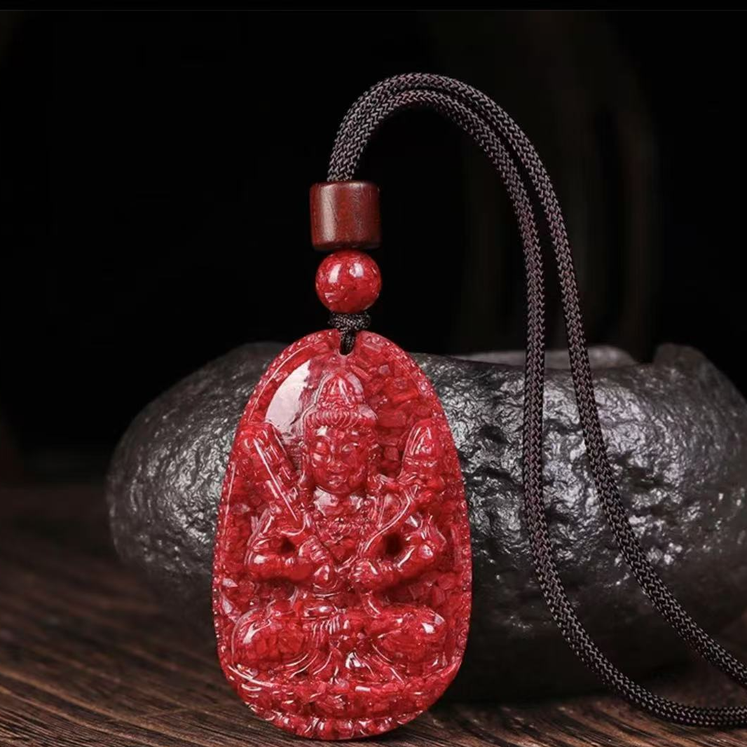 天然辰砂晶体砂全透光本命佛守护吊坠