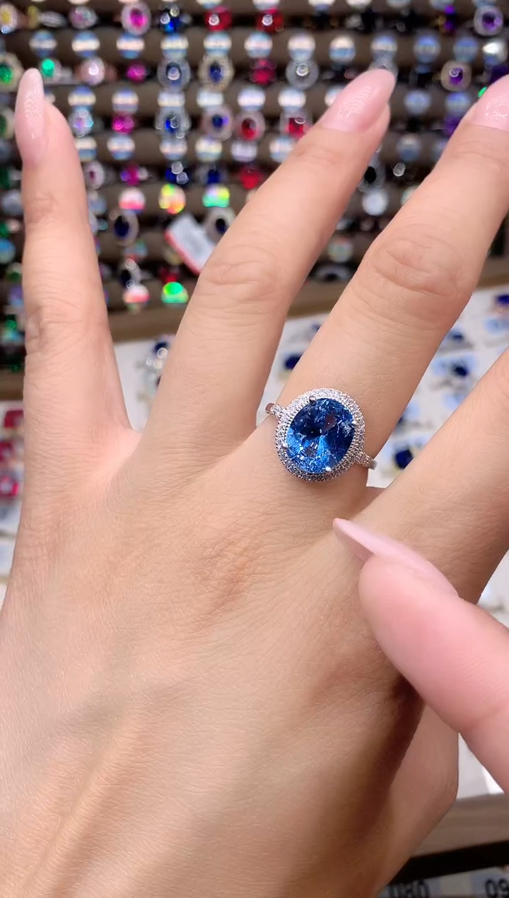 海蓝宝石戒圈银S925镶嵌911白