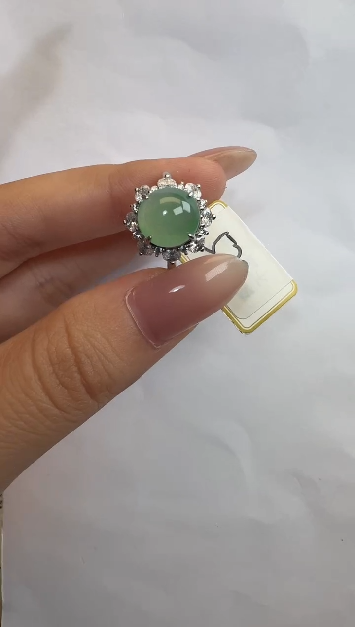 银S925镶嵌戒指翡翠通体925银镶缅甸A货翡翠戒指218