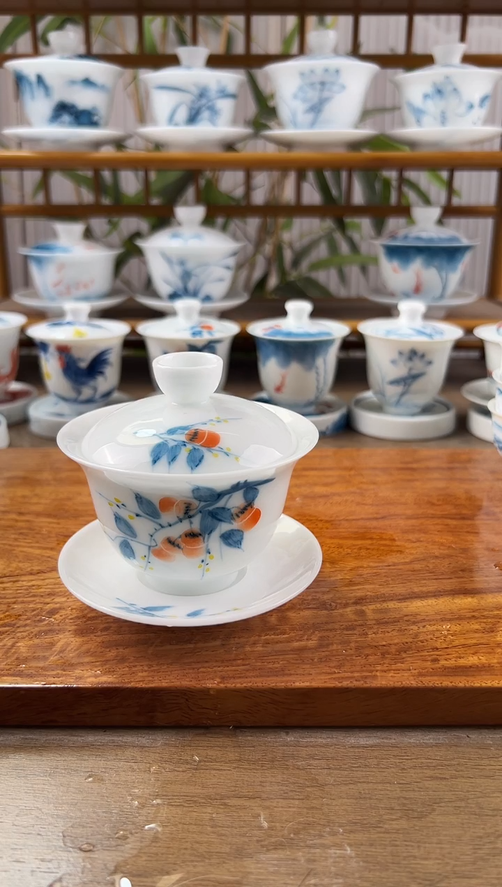 微瑕高冰柿子150ml三才盖碗