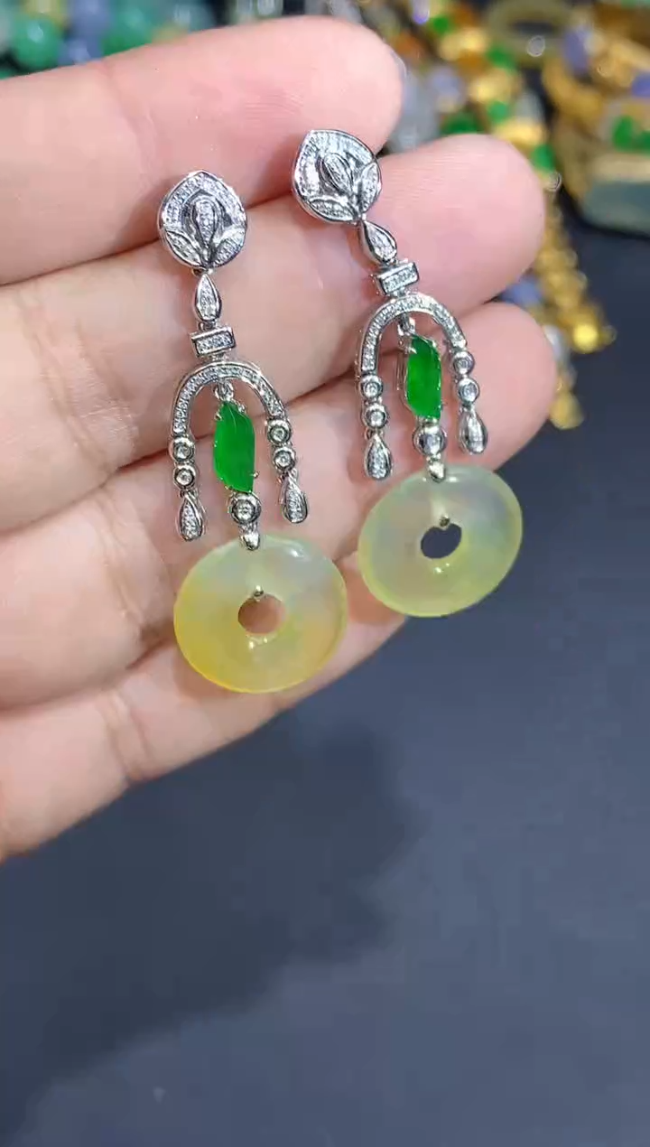 翡翠18K金镶嵌耳饰652-春日珠宝