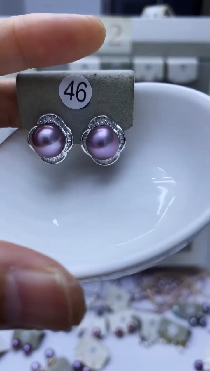 银S925镶嵌淡水珍珠耳饰46