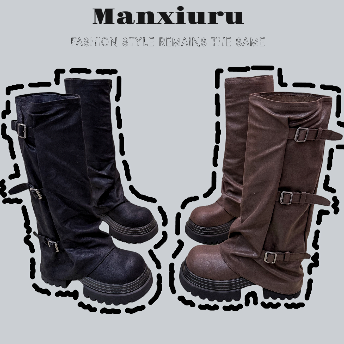 【曼曼】欧货“亚裔美学”暴走 辣妹长靴 复古增高厚底靴子骑士靴