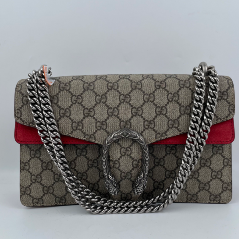 95新 GUCCI/古驰 古驰老花酒神底28棕色红内TD01
