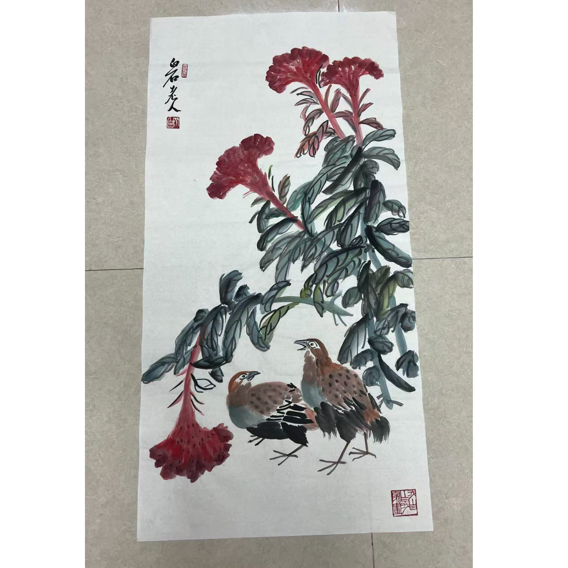 三尺雄鸡国画作品已托底适合家居装饰