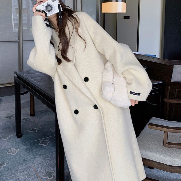 燕麦色双面毛呢大衣2025秋冬新款韩版宽松中长款爆款呢外套女868