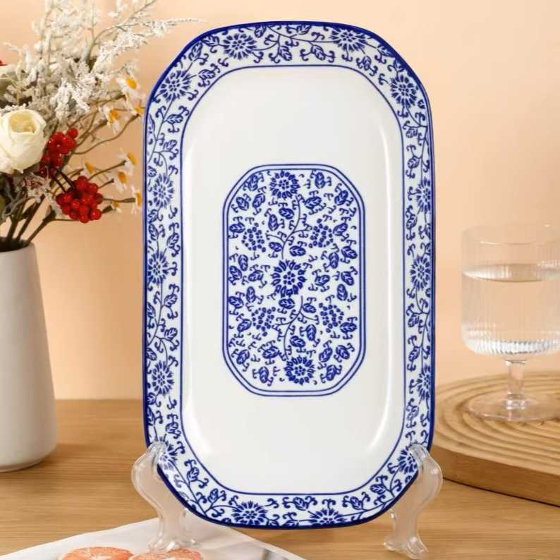 【百善瓷业】缠枝莲30厘米鱼盘单个装