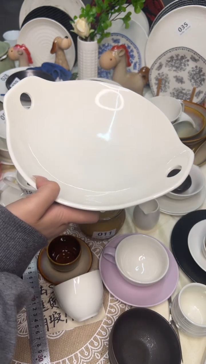 新骨瓷067瑕疵 暖白 10寸 双耳  盘  内径9寸 