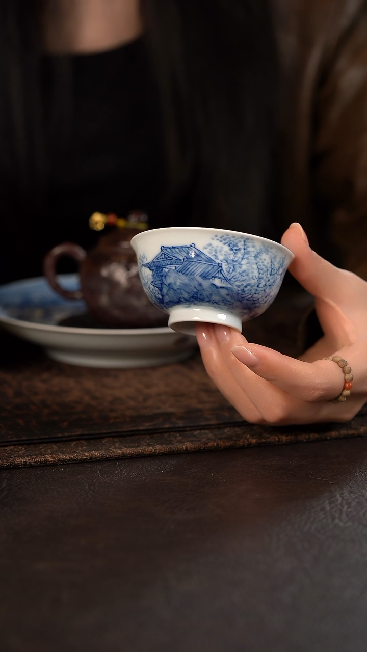 【闪购商品】杯374号HLX陶瓷写意山水撇口杯内绘