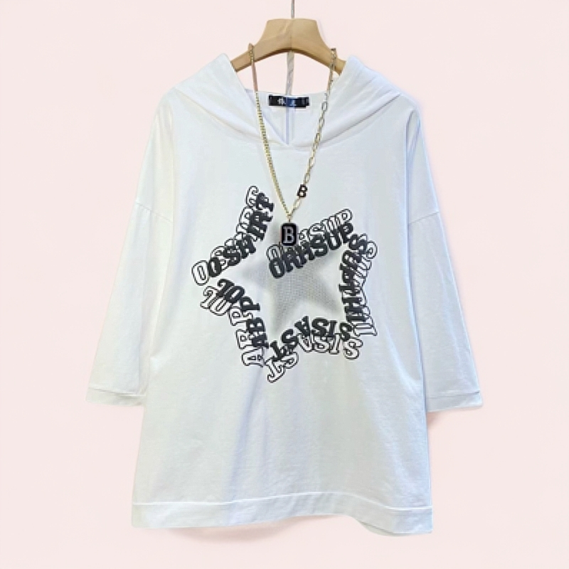 吸汗领短袖T恤长袖重工潮流印花连帽春夏设计师中长款百搭休闲