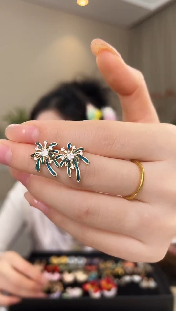 刺绣仿点翠耳钉耳钉