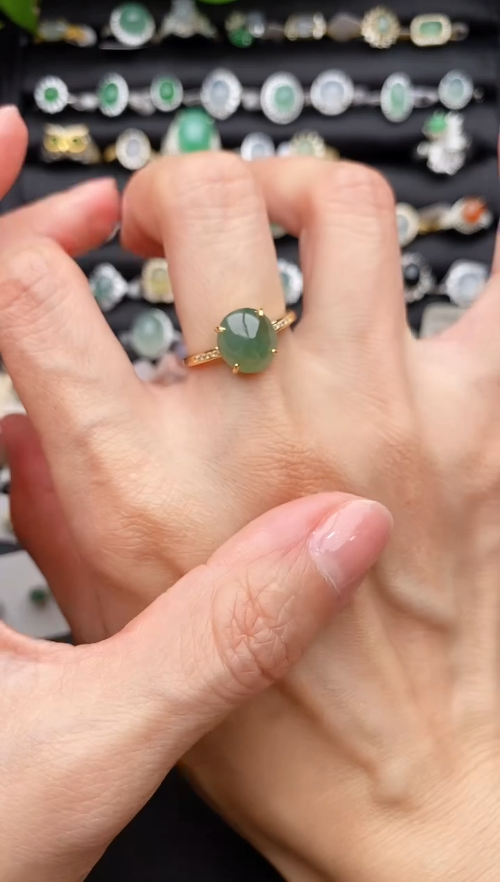 【闪购商品】翡翠戒指银S925镶嵌缅甸天然A货翡翠222  2-3