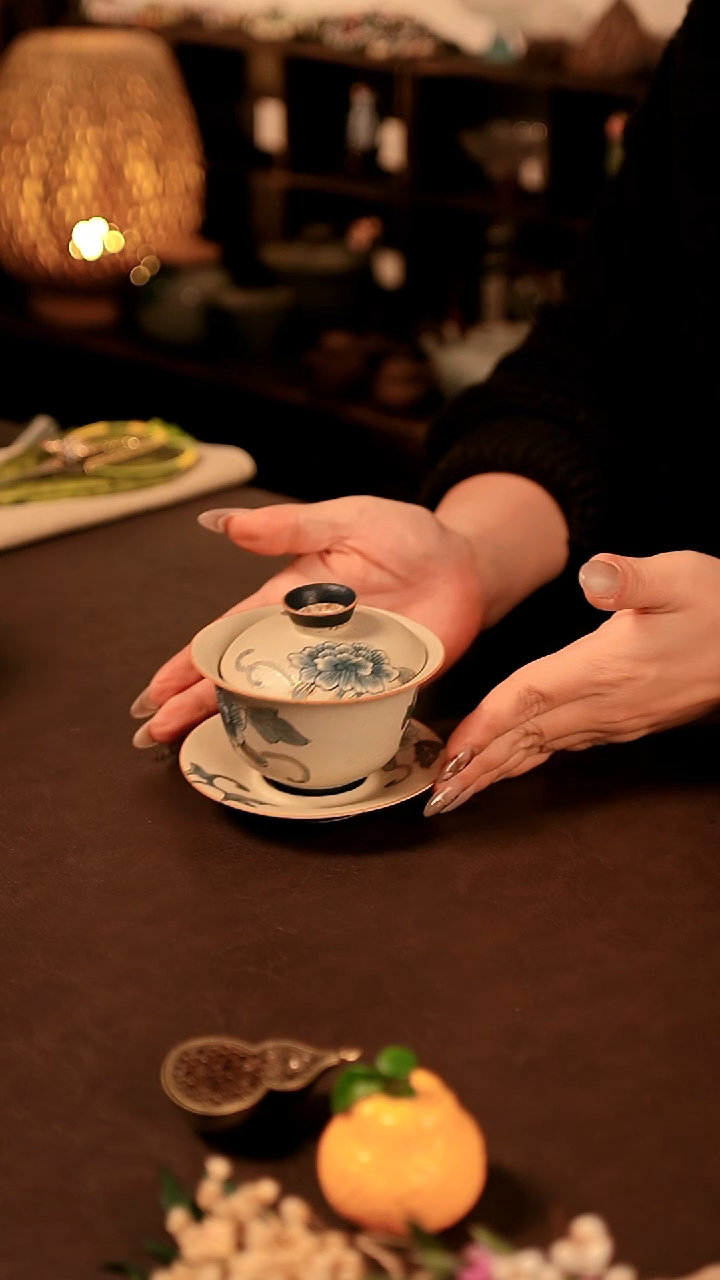 【闪购商品】闪购冲冲冲 青花牡丹花三才盖碗