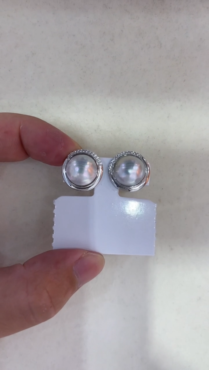 耳饰银S925镶嵌拼合珍珠（马贝珠）清货