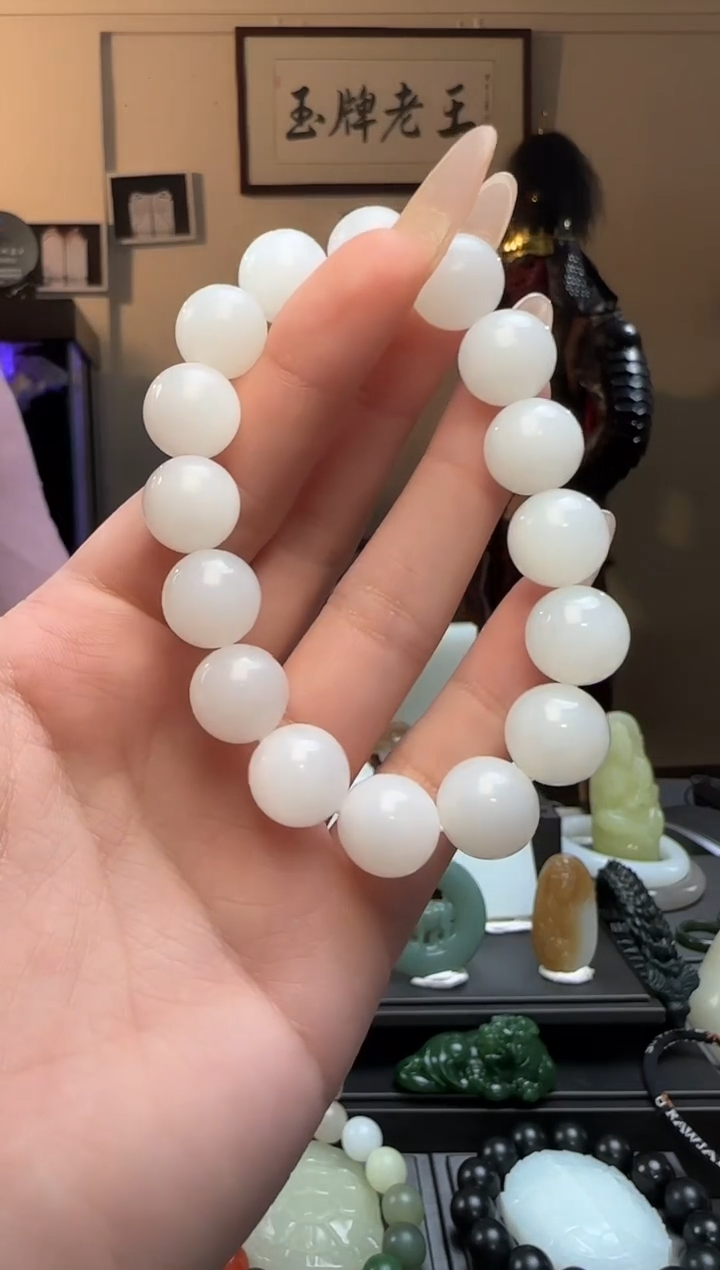【闪购商品】和田玉白玉圆珠未镶嵌手串
