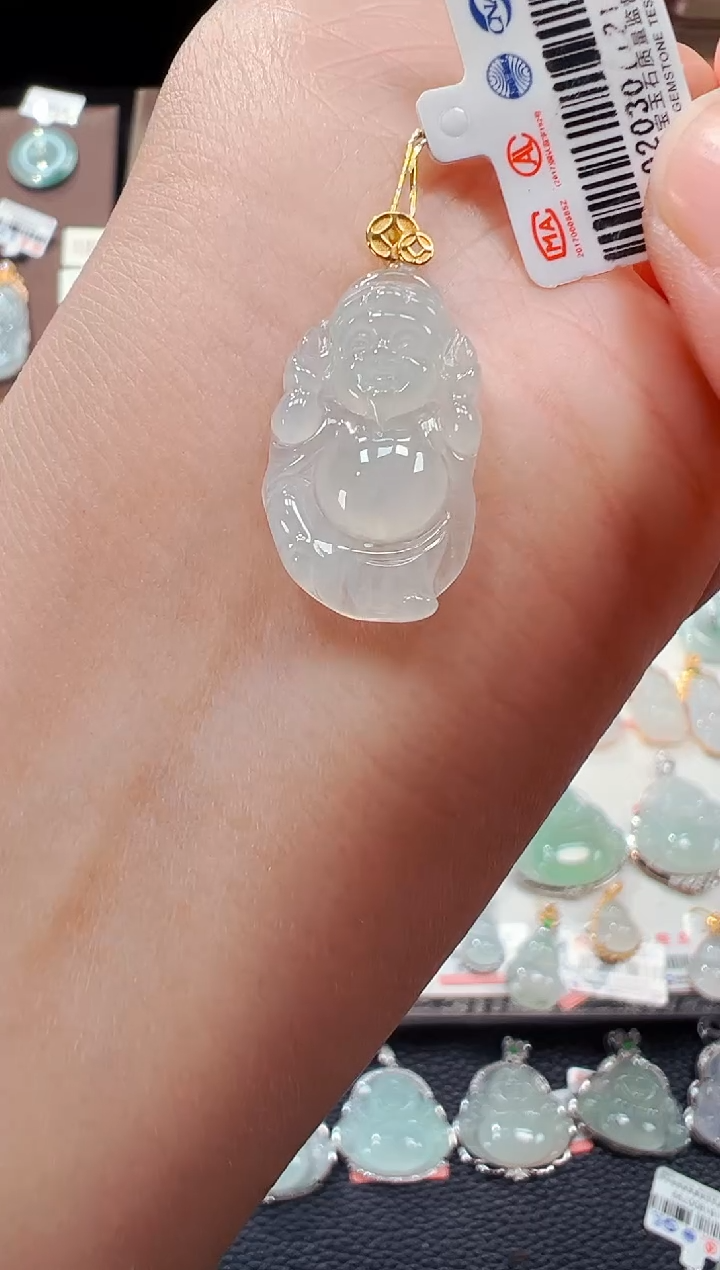 【闪购商品】翡翠吊坠(不含链)18K金镶嵌财神爷吊坠1121