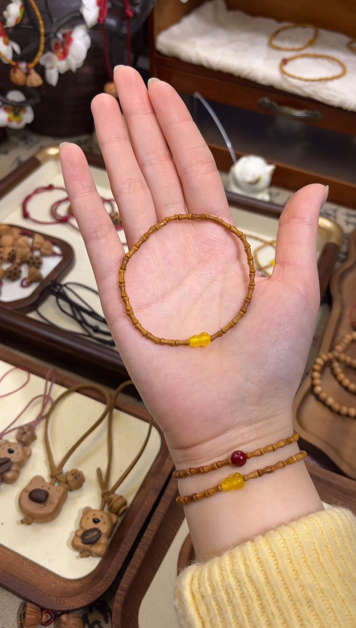 手串桃核【桃缘行】竹节「黄色葫芦」桃木桃核辟、挡、驱、护 备注手围