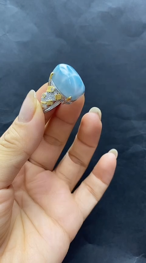 针钠钙石（海纹石）银S925镶嵌手链戒指