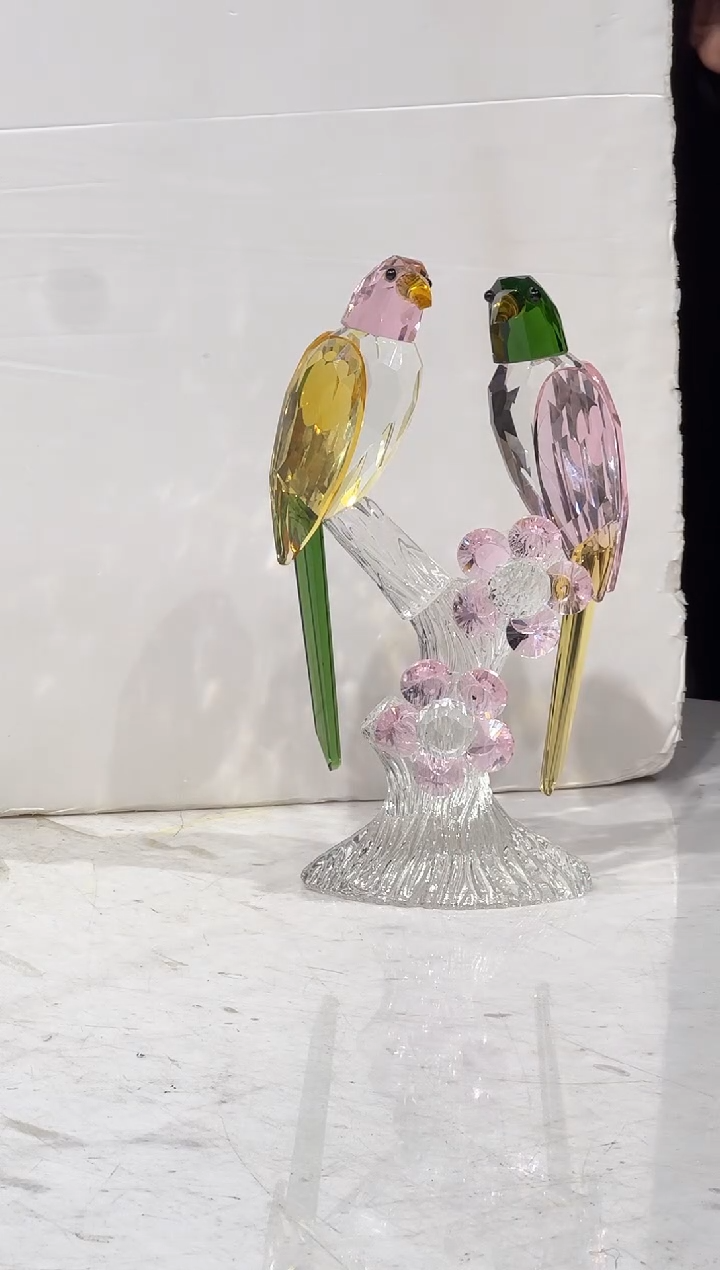 【闪购商品】人造水晶小号粉黄带花双枝喜鹊