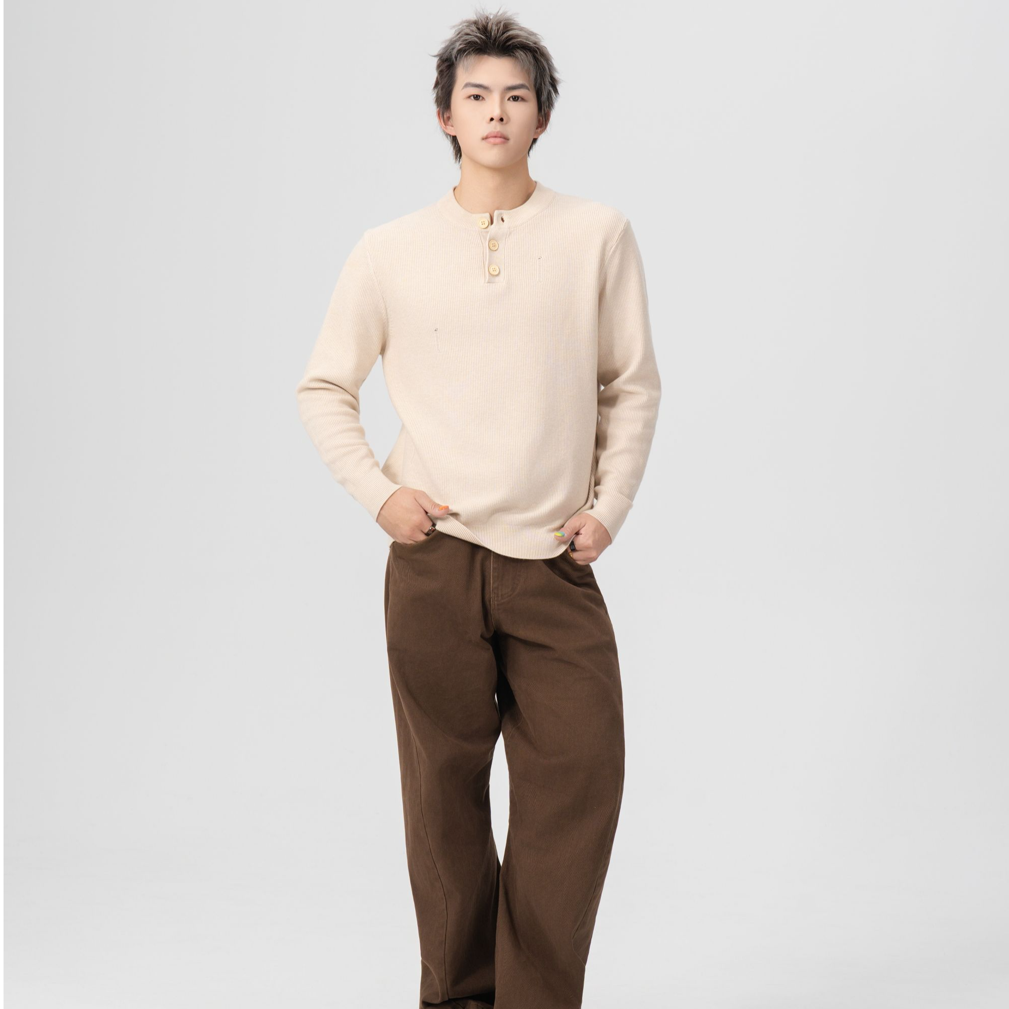 Solbreak中性风亨利领男秋冬2025慵懒针织衫