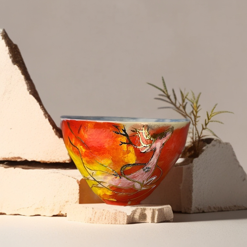 丰禄主人杯仙鹿手绘描金柴烧全彩景德镇手绘茶杯柴窑陶瓷