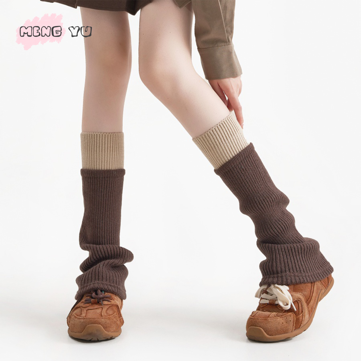 萌欲羊毛复古小众条纹撞色拼接袜套千禧风堆堆袜女jk辣妹百搭腿套