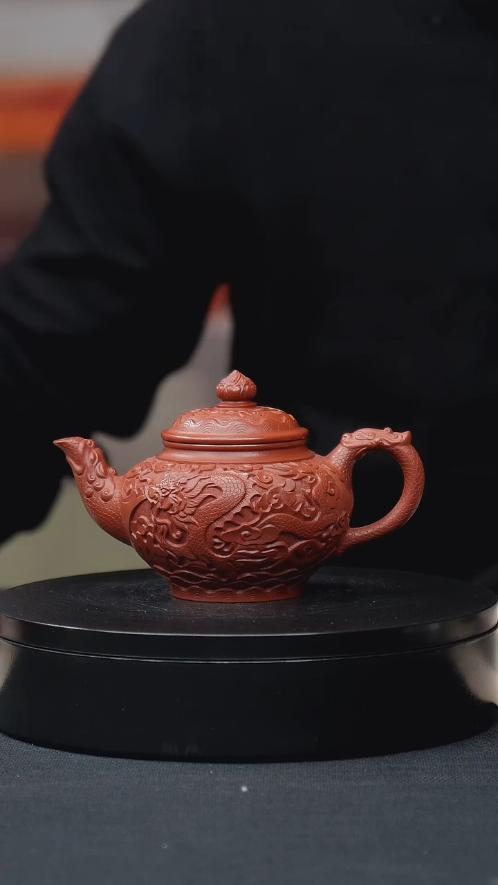 【闪购商品】紫砂茶壶大红袍漆雕工艺笑樱手工紫砂壶