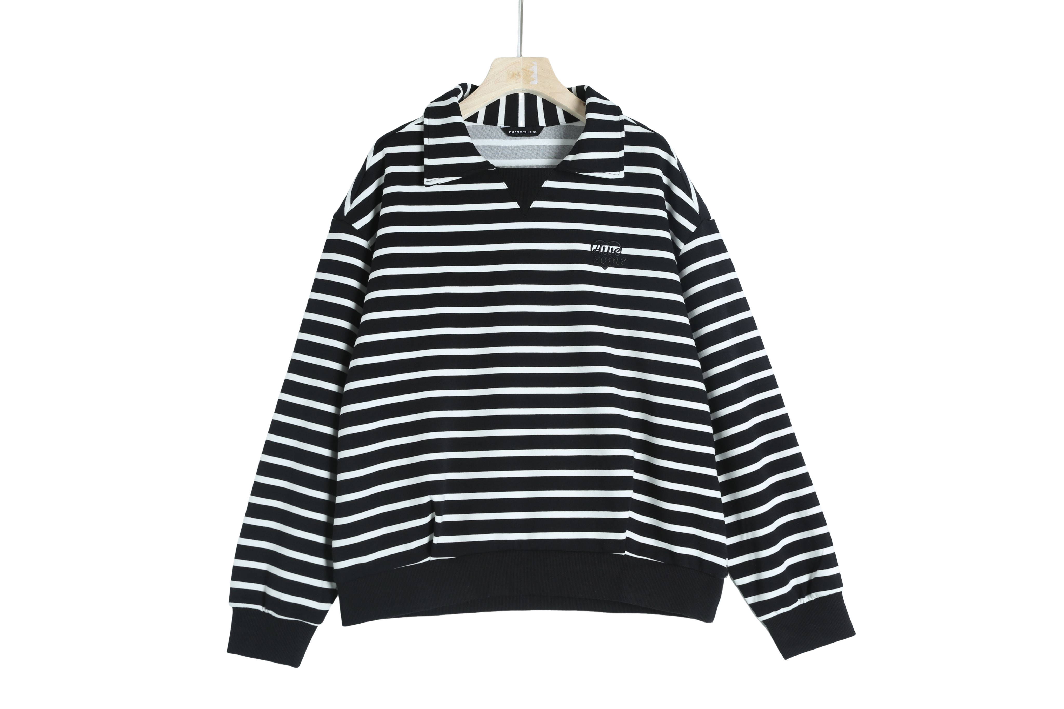 T0101秋季王炸卫衣休闲条纹百搭厚款黑白休闲风秋季长袖毛针织衫