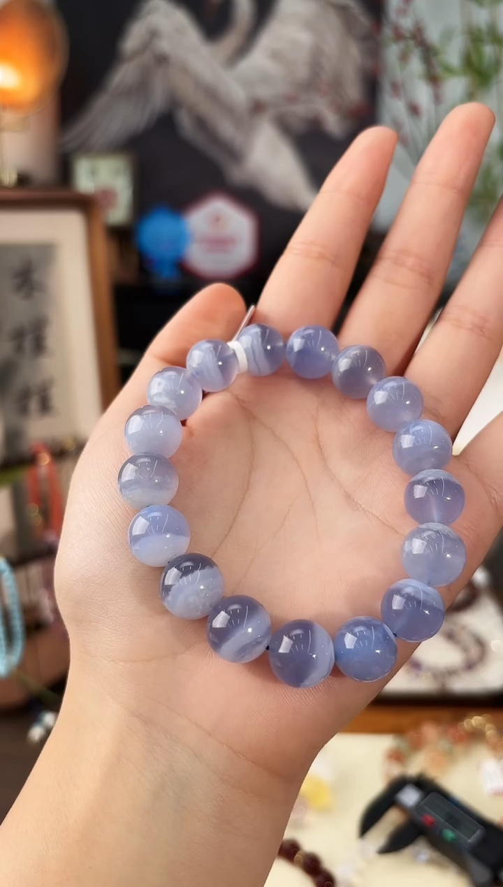 未镶嵌手串玛瑙/玉髓MJJZBXL4171蓝纹玛瑙手串约12多样性发一