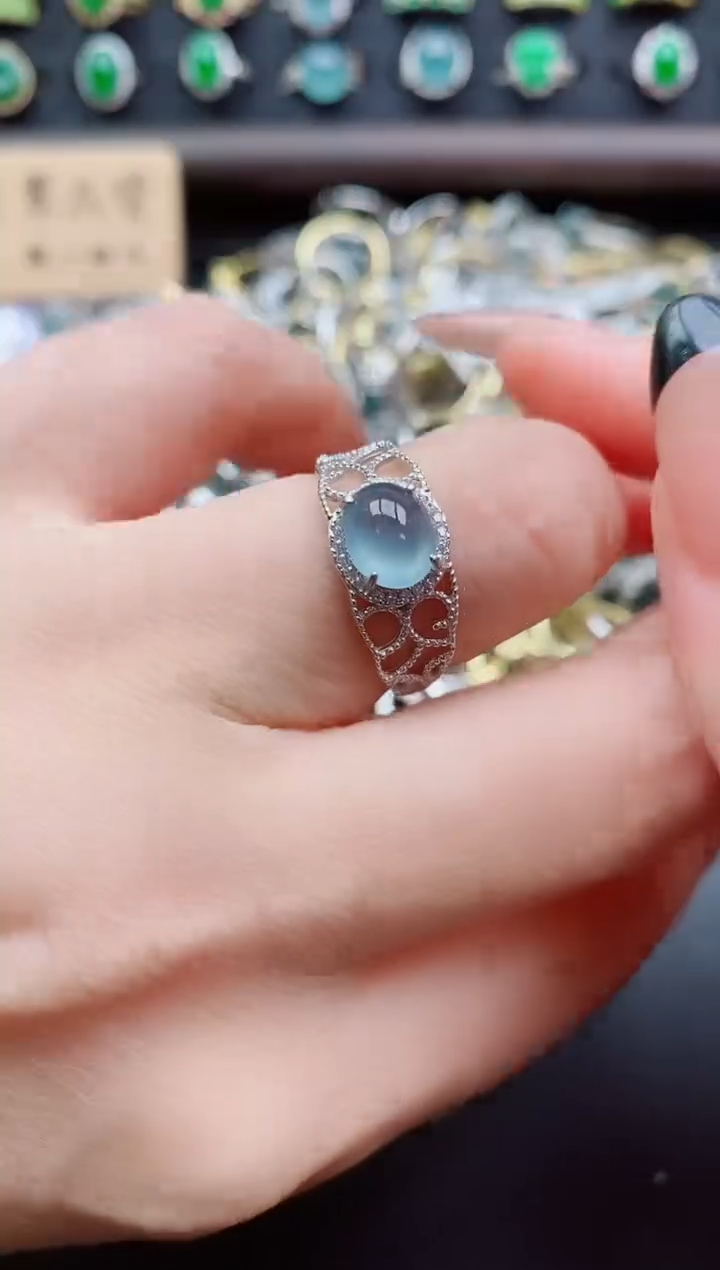 银S925镶嵌戒指翡翠1