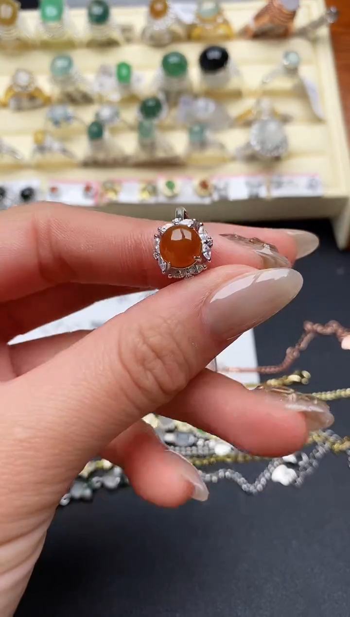 【闪购商品】翡翠戒指银S925镶嵌缅甸翡翠4   7+6