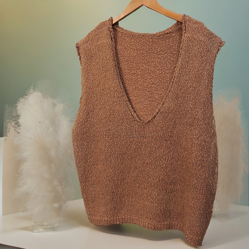 V领通勤风网红女士宽松型针织工字型马夹薄款时尚无袖宽松