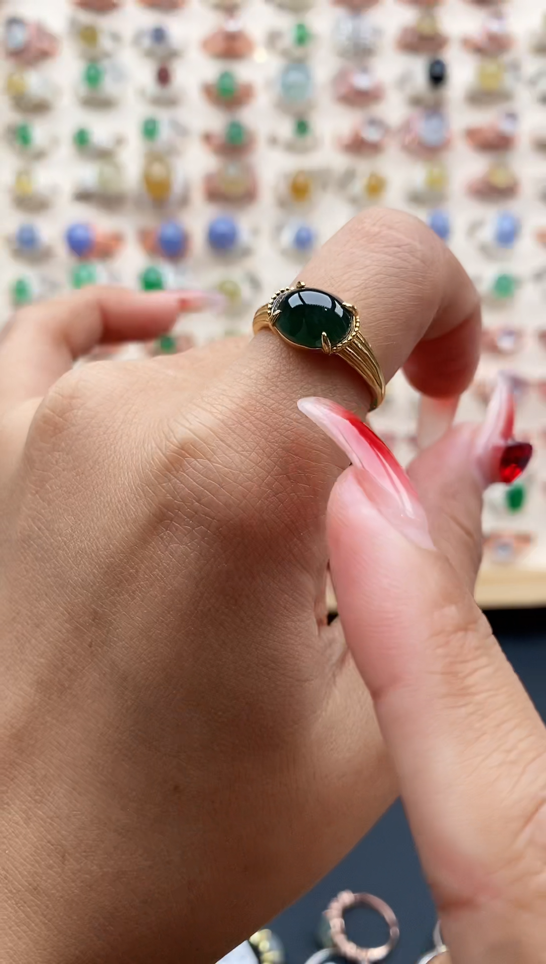 【闪购商品】翡翠戒指银S925镶嵌缅甸A货天然翡翠333  1+2